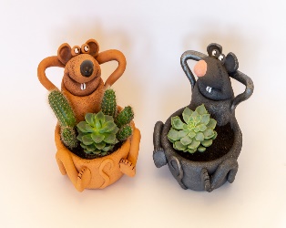 Шамот Кашпо Мышь для кактусов и суккулентов 