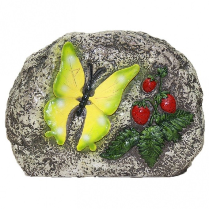 Фигура садовая Камень с бабочкой и земляникой К005