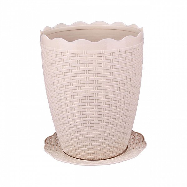 Кашпо Плетение Ротанг пластик с поддоном слон кость