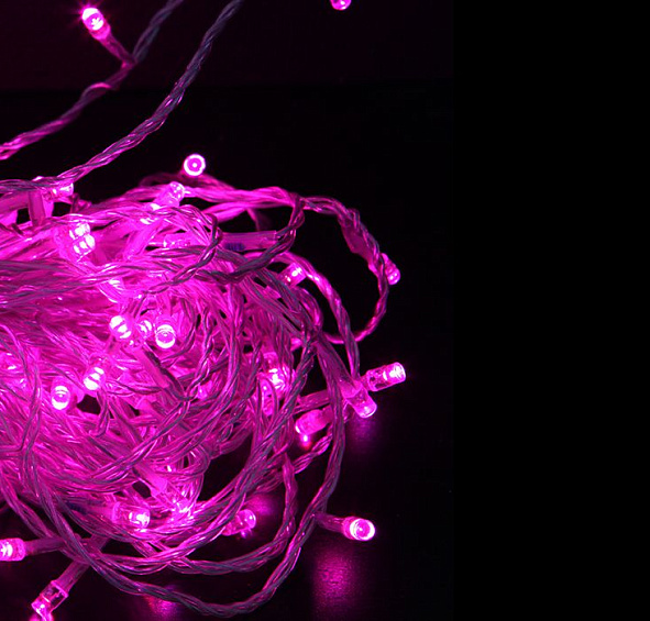 Электрогирлянда КЛИП ЛАЙТ СВЕТОДИНАМИКА  60м. c 600 LED лампами 24V, цвет розовый
