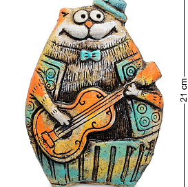Шамот Кашпо Кот с гитарой