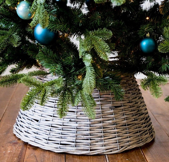 Плетёная корзина НАТУРАЛЬНАЯ для декорирования основания елки, натуральное дерево, 57х28 см, Kaeming