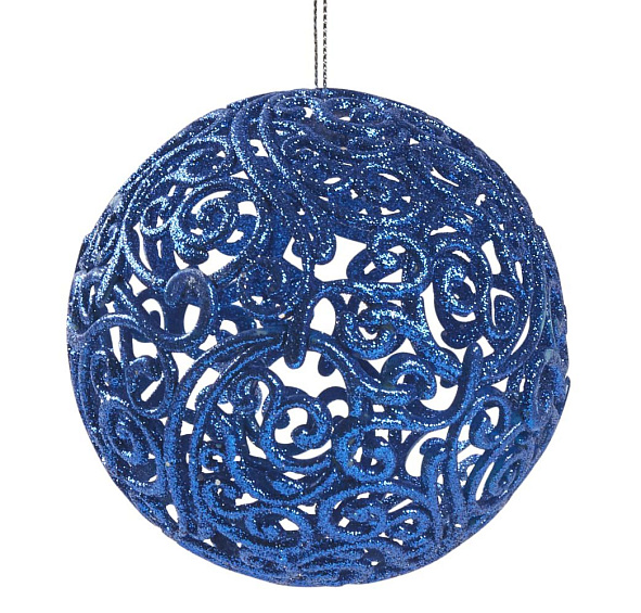 Шар ажурный СНЕЖНЫЕ ИСКОРКИ, синий с глиттером, 200 мм, Морозко