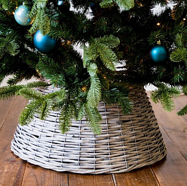 Плетёная корзина НАТУРАЛЬНАЯ для декорирования основания елки, натуральное дерево, 57х28 см, Kaeming