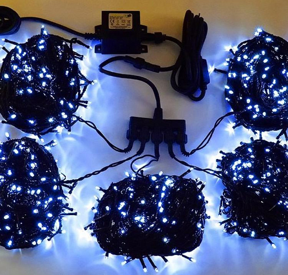 Комплект электрогирлянд на деревья 100м с 900 синими LED лампами, 24V, уличный, цвет синий