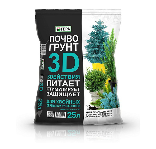 Почвогрунт '3Dействия' для хвойных деревьев и кустарников /Гера/