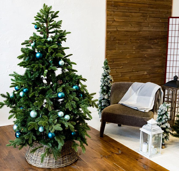 Плетёная корзина ВИНТАЖ для декорирования основания елки, натуральное дерево, 60х26 см, National Tre