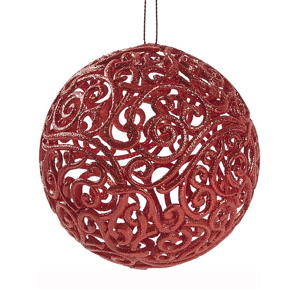 Шар ажурный СНЕЖНЫЕ ИСКОРКИ, красный с глиттером, 200 мм, Морозко