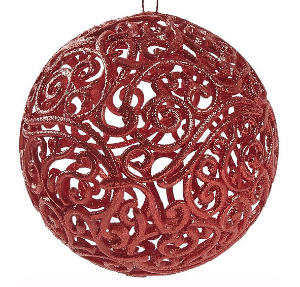 Шар ажурный СНЕЖНЫЕ ИСКОРКИ, красный с глиттером, 200 мм, Морозко