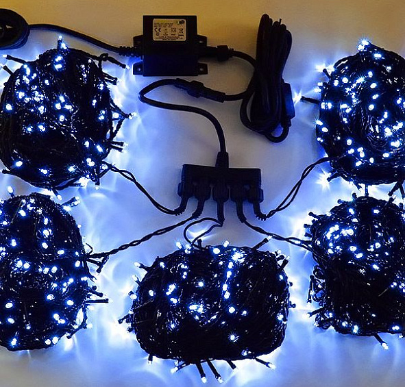 Комплект электрогирлянд на деревья 100м с 900 синими LED лампами, 24V, уличный, цвет синий