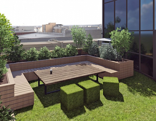 Инна Мусина – проект «Небо рядом» – садовый центр «Южный» Столик с зелеными стульями