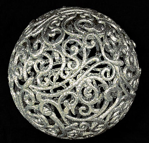 Шар ажурный СНЕЖНЫЕ ИСКОРКИ, серебряный с глиттером, 200 мм, Морозко