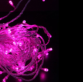 Электрогирлянда КЛИП ЛАЙТ СВЕТОДИНАМИКА  60м. c 600 LED лампами 24V, цвет розовый