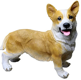 Фигура садовая Собака корги с фонарем 