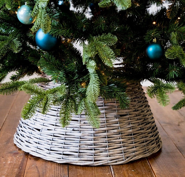 Плетёная корзина НАТУРАЛЬНАЯ для декорирования основания елки, натуральное дерево, 57х28 см, Kaeming
