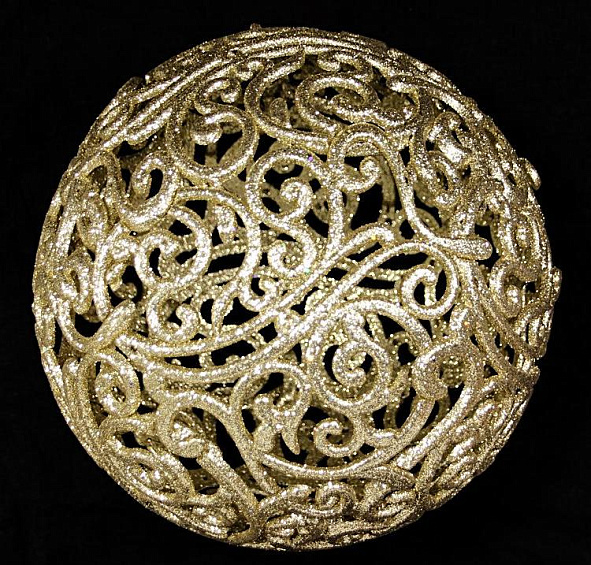 Шар ажурный СНЕЖНЫЕ ИСКОРКИ, золотой с глиттером, 200 мм, Морозко