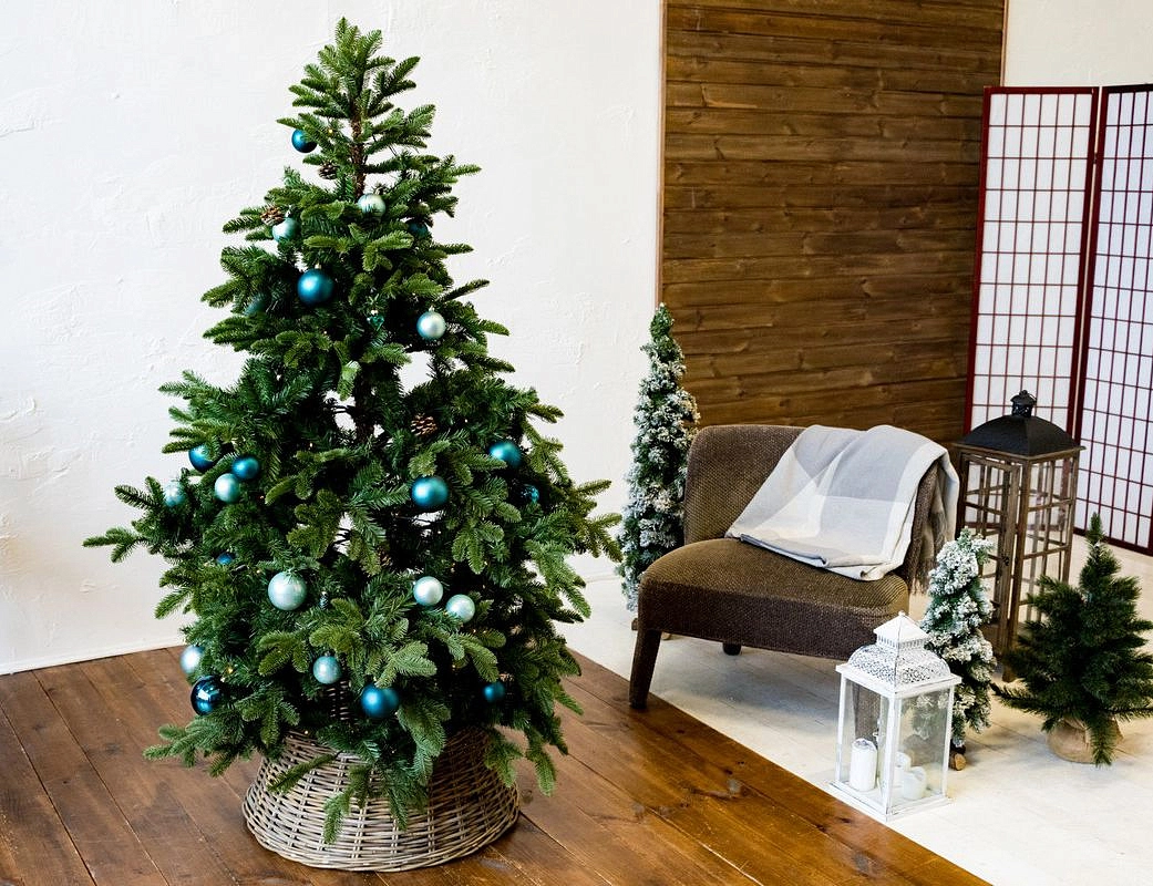Плетёная корзина ВИНТАЖ для декорирования основания елки, натуральное дерево, 60х26 см, National Tre