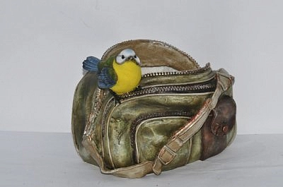 Кашпо Сумка с синичкой НА07017