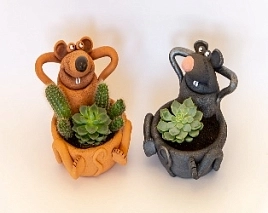 Шамот Кашпо Мышь для кактусов и суккулентов 