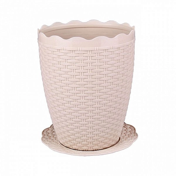 Кашпо Плетение Ротанг пластик с поддоном слон кость