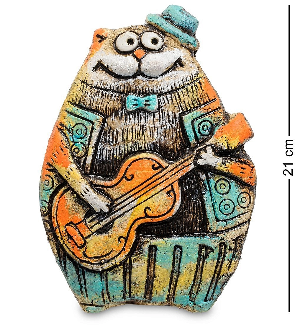 Шамот Кашпо Кот с гитарой