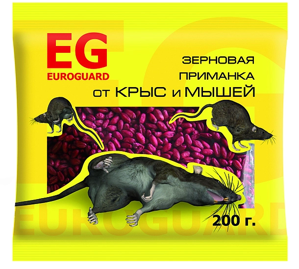 Родентицид Зерновая приманка смесь от крыс и мышей Euroguard